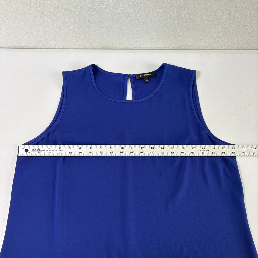 St John Sleeveless Top Womens L Blue Keyhole Back Triacetate Crepe - Picture 8 of 9
